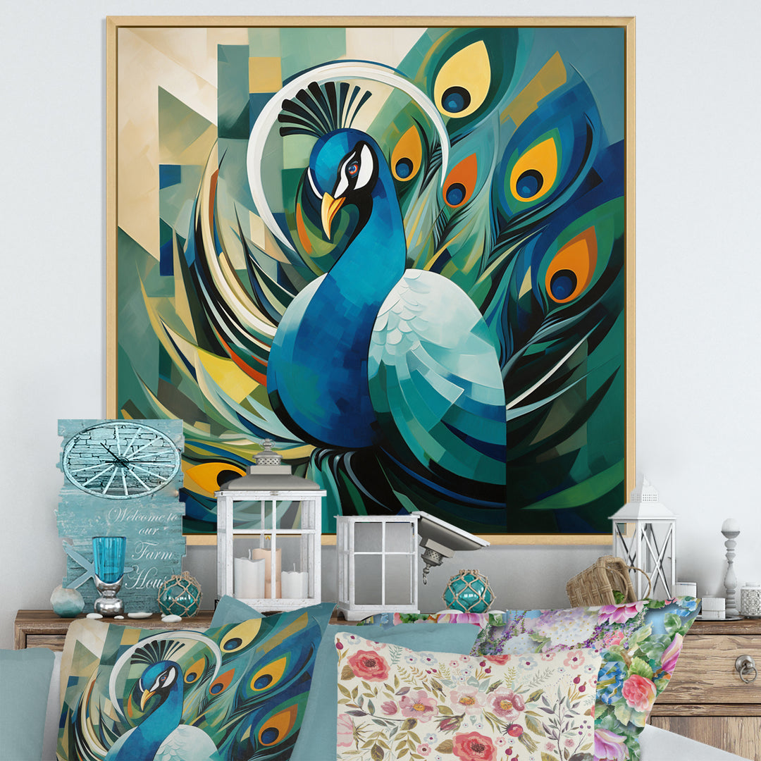 Green Blue Peacock Cubist Peacock Cubism - Peacock Wall Art Prints