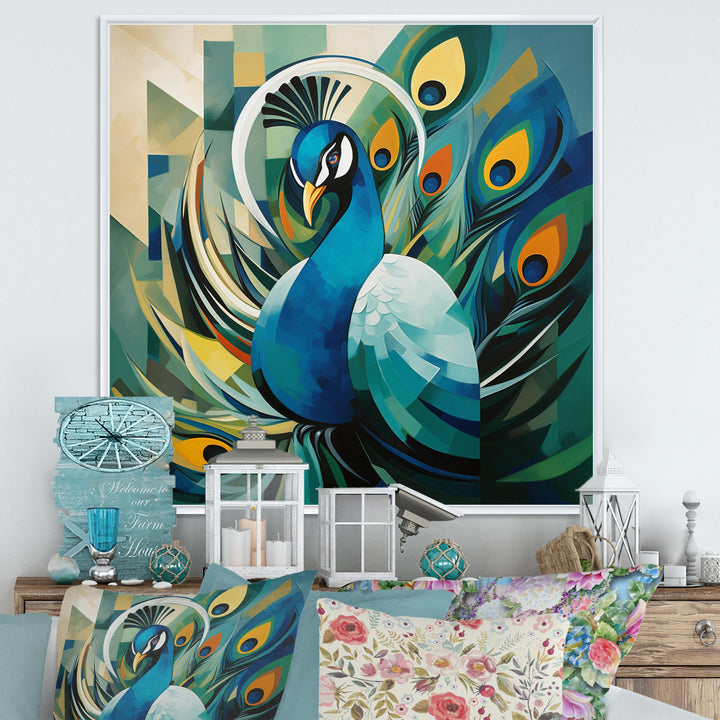 Green Blue Peacock Cubist Peacock Cubism - Peacock Wall Art Prints