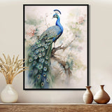 Blue Ink Wash Peacock II - Animals Canvas Wall Art