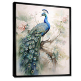 Blue Ink Wash Peacock II - Animals Canvas Wall Art