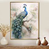 Blue Ink Wash Peacock II - Animals Canvas Wall Art