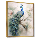 Blue Ink Wash Peacock II - Animals Canvas Wall Art