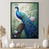 Blue Ink Wash Peacock III - Animals Canvas Wall Art