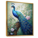 Blue Ink Wash Peacock III - Animals Canvas Wall Art