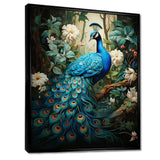 Teal Peacock Monochrome - Animals Canvas Wall Art