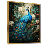 Teal Peacock Monochrome - Animals Canvas Wall Art