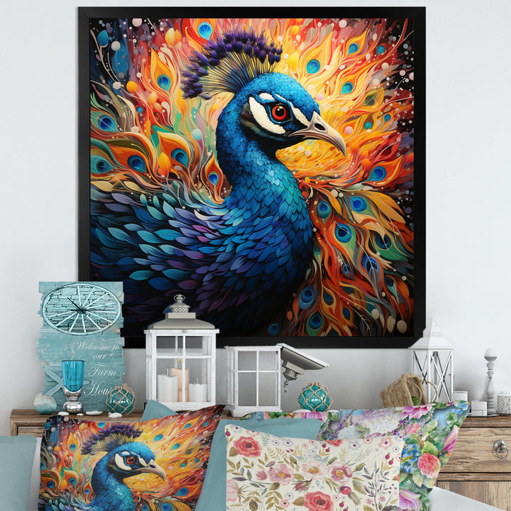 Teal Peacock Pointillist Peacock Pointillism - Peacock Canvas Wall Art