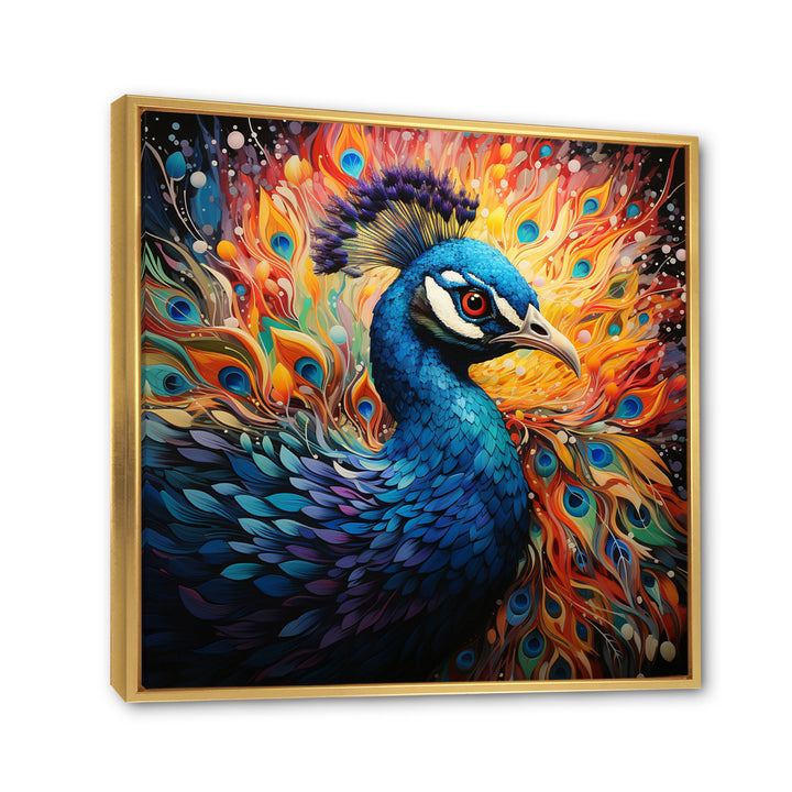 Teal Peacock Pointillist Peacock Pointillism - Peacock Canvas Wall Art