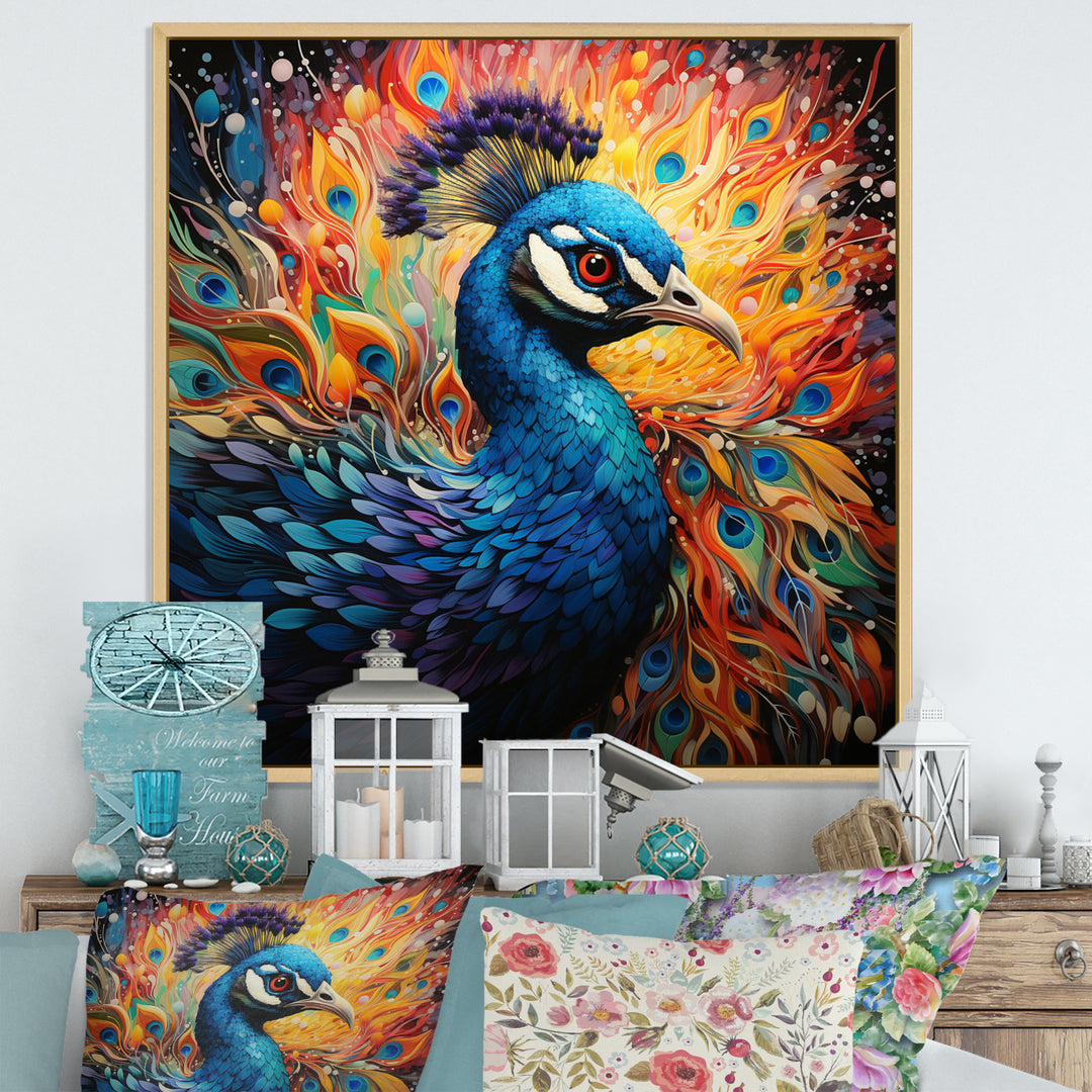 Teal Peacock Pointillist Peacock Pointillism - Peacock Canvas Wall Art
