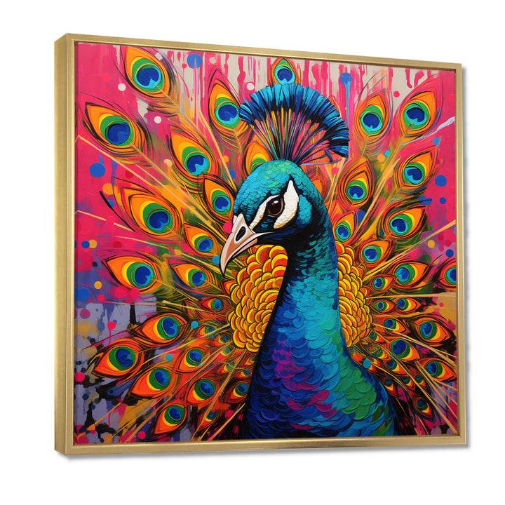 Teal Pink Pop Art Peacock - Peacock Canvas Wall Art