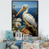 Grey Pelican Coastal Watch Pastoral - Pelican Framed Canvas Art