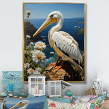 Grey Pelican Coastal Watch Pastoral - Pelican Framed Canvas Art
