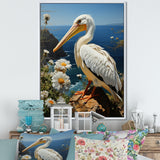 Grey Pelican Coastal Watch Pastoral - Pelican Framed Canvas Art