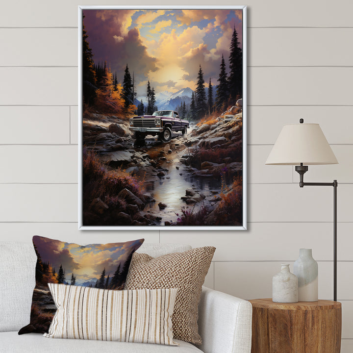 Brown Pickup Truck Mountain Majesty I - Pickup Truck Canvas Wall Art