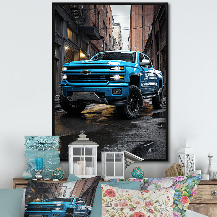 Teal Pickup Truck Urban Explorers - Pickup Truck Canvas Wall Art