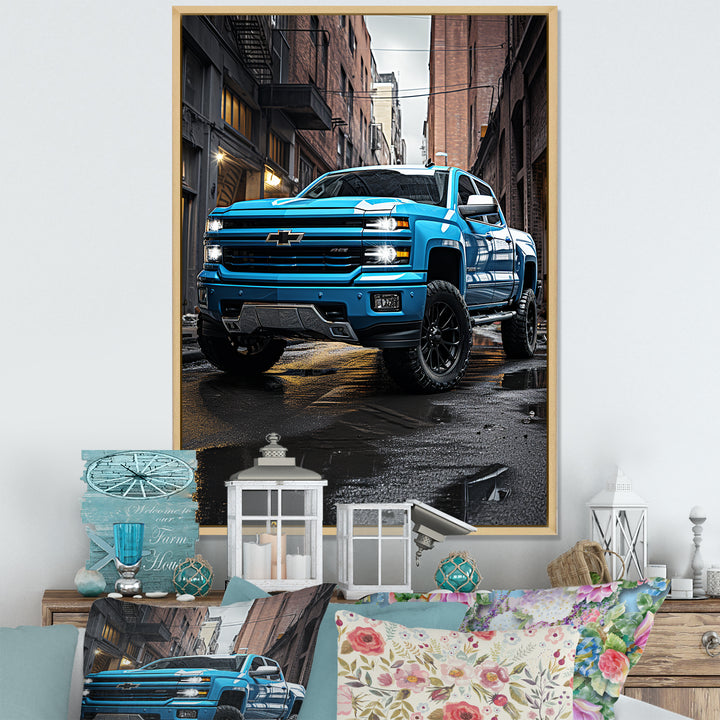 Teal Pickup Truck Urban Explorers - Pickup Truck Canvas Wall Art