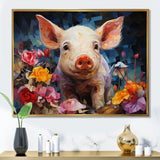 Pink Curious Piglet Collage - Pink Pig Wall Art