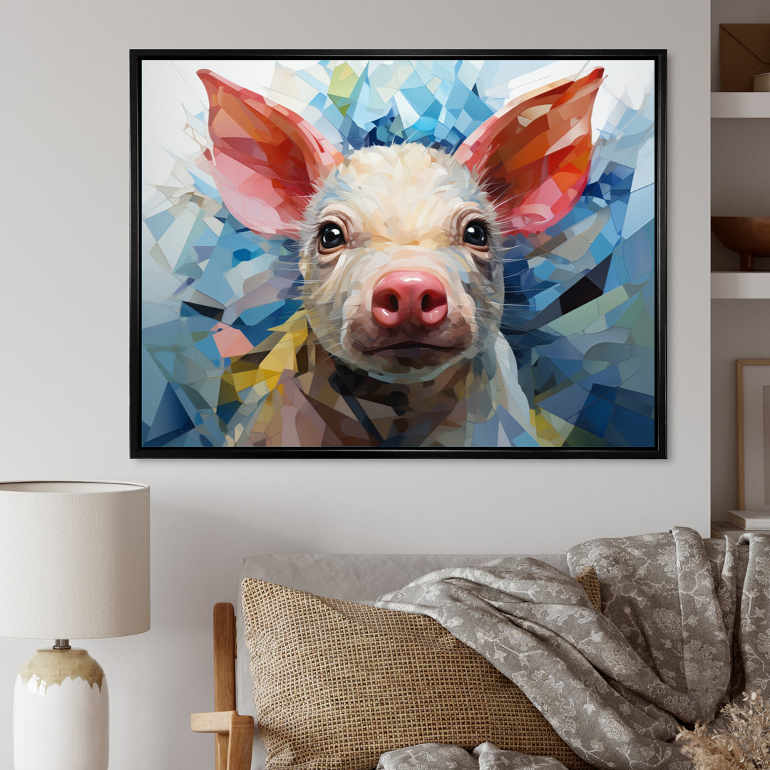 Pink Curious Piglet Geometric - Pink Pig Wall Art