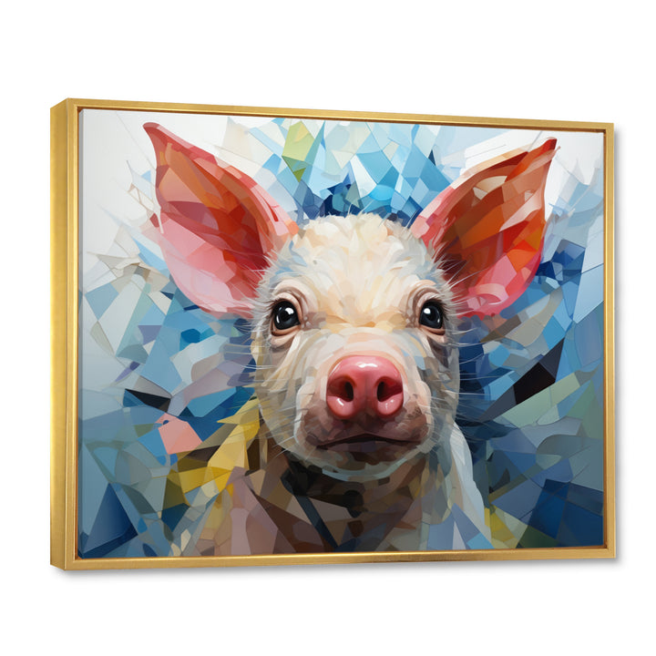 Pink Curious Piglet Geometric - Pink Pig Wall Art