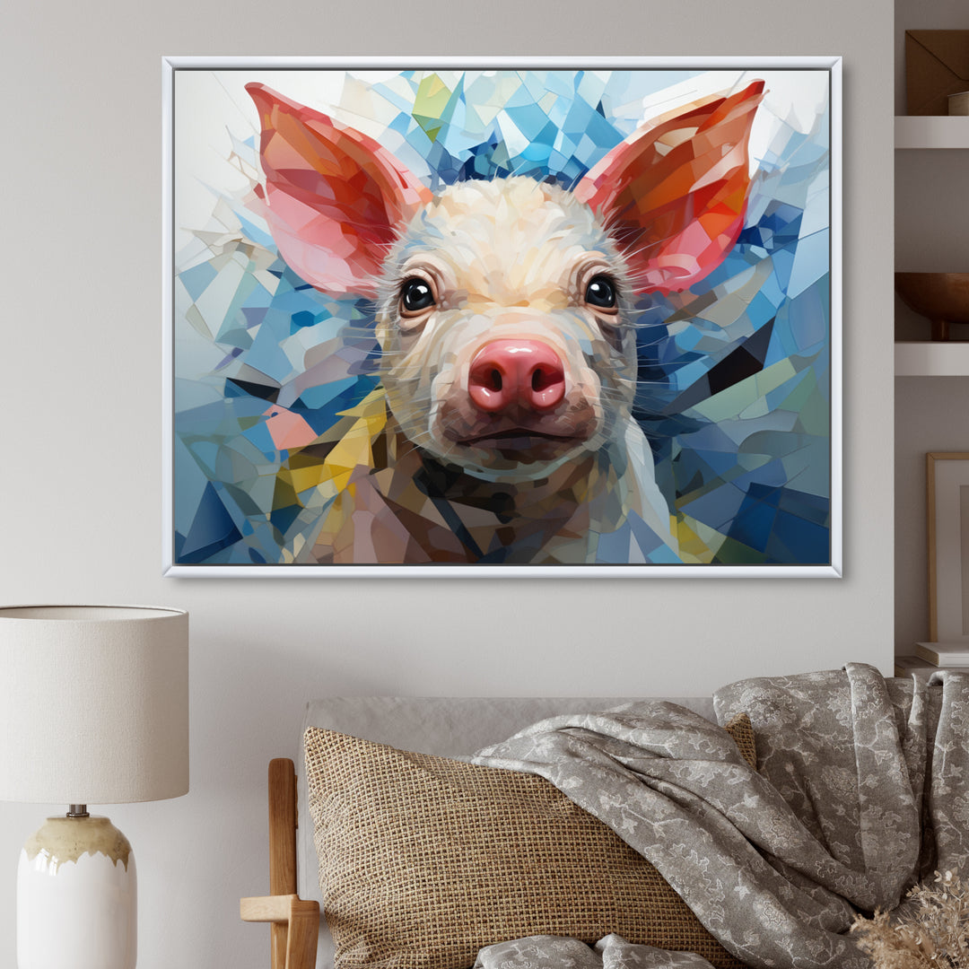 Pink Curious Piglet Geometric - Pink Pig Wall Art