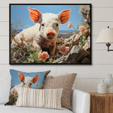 Pink Curious Piglet Pastoral - Pig Framed Canvas Art