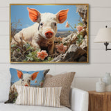 Pink Curious Piglet Pastoral - Pig Framed Canvas Art