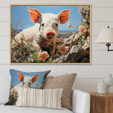 Pink Curious Piglet Pastoral - Pig Framed Canvas Art