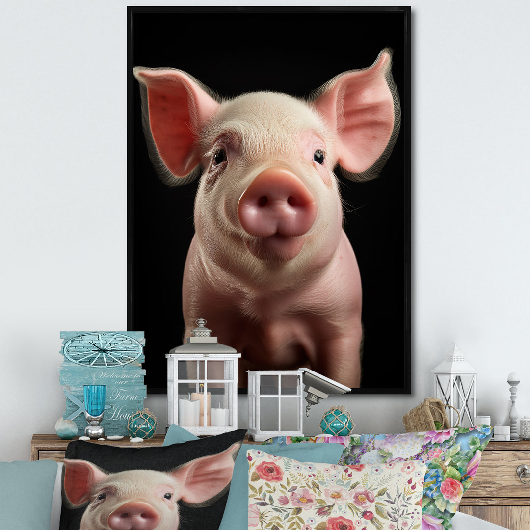 Pink Curious Snout Pig - Pig Large Canvas Wall Art