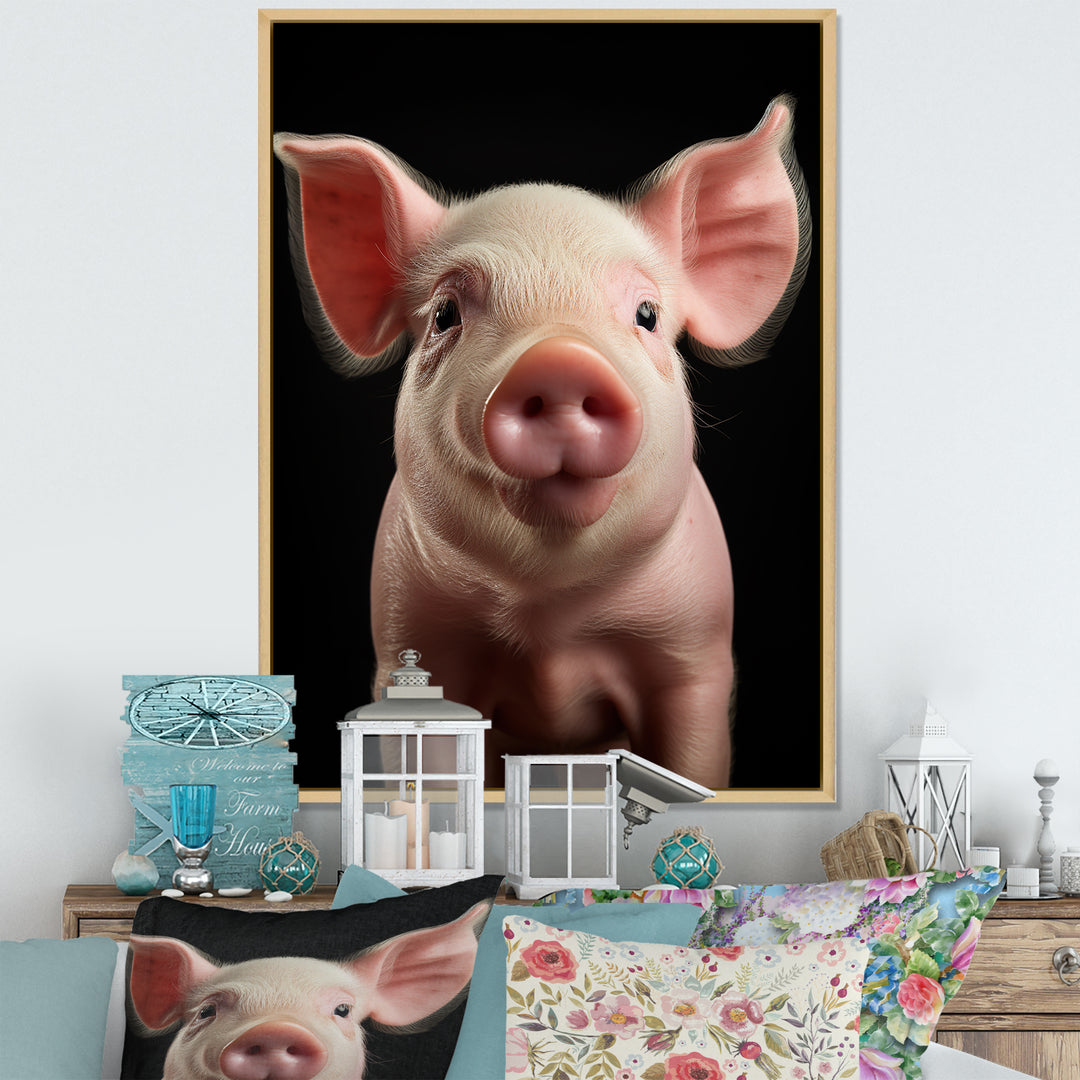 Pink Curious Snout Pig - Pig Large Canvas Wall Art