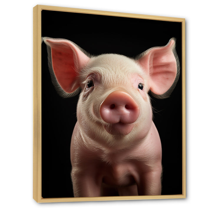 Pink Curious Snout Pig - Pig Large Canvas Wall Art