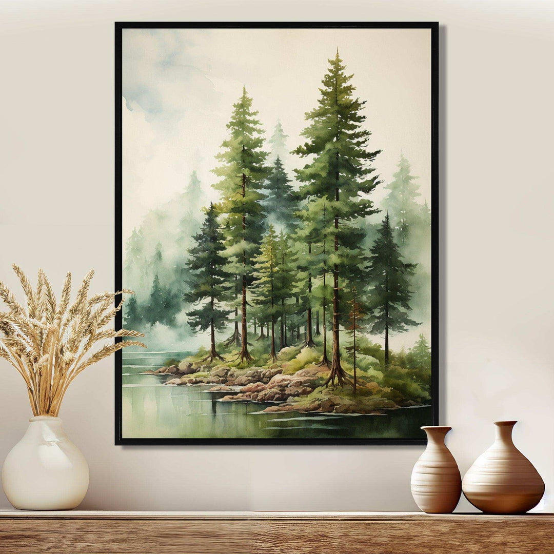 Green Pine Tree Eternal Guardians III - Floral Canvas Wall Art