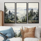 Pine Tree Misty Mountain I - 3-Piece Canvas Wall Art