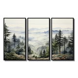 Pine Tree Misty Mountain I - 3-Piece Canvas Wall Art