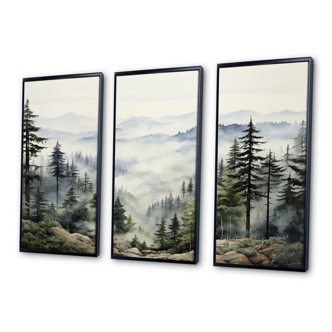 Pine Tree Misty Mountain I - 3-Piece Canvas Wall Art