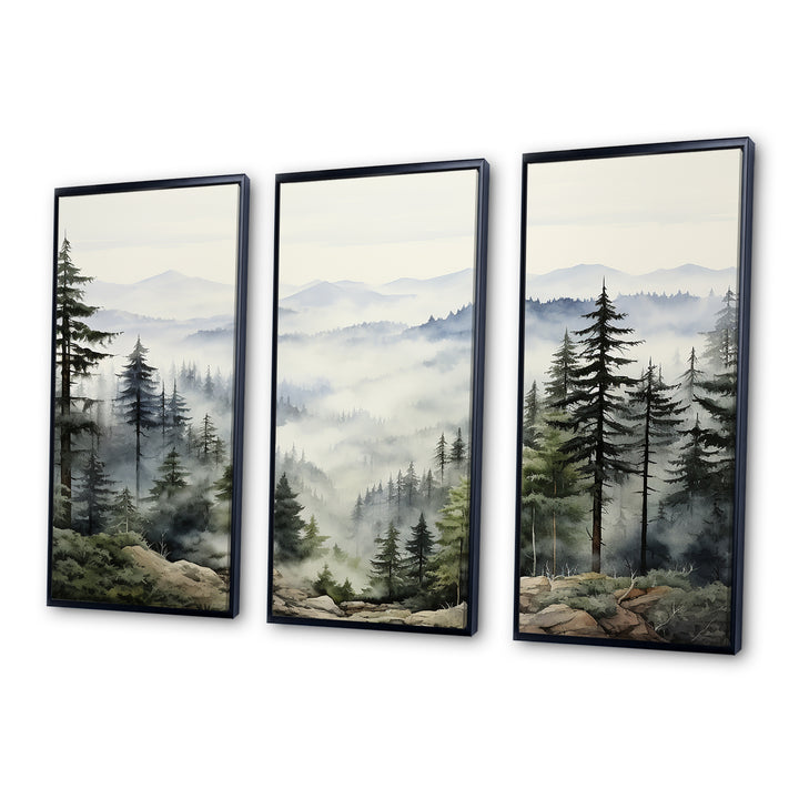 Pine Tree Misty Mountain I - 3-Piece Canvas Wall Art