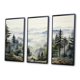 Pine Tree Misty Mountain I - 3-Piece Canvas Wall Art