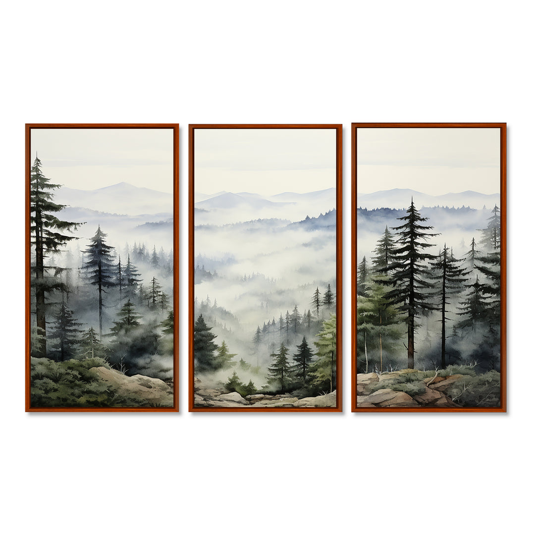 Pine Tree Misty Mountain I - 3-Piece Canvas Wall Art