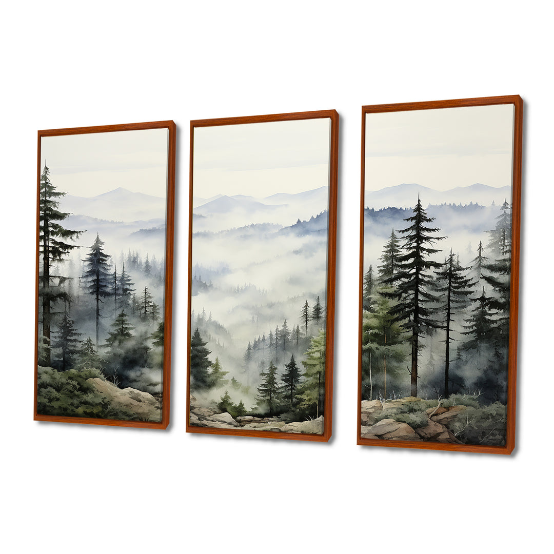 Pine Tree Misty Mountain I - 3-Piece Canvas Wall Art