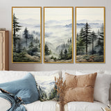 Pine Tree Misty Mountain I - 3-Piece Canvas Wall Art