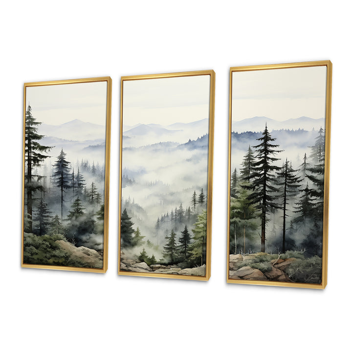 Pine Tree Misty Mountain I - 3-Piece Canvas Wall Art