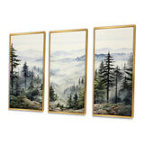 Pine Tree Misty Mountain I - 3-Piece Canvas Wall Art