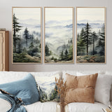 Pine Tree Misty Mountain I - 3-Piece Canvas Wall Art