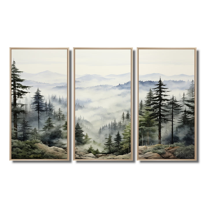 Pine Tree Misty Mountain I - 3-Piece Canvas Wall Art
