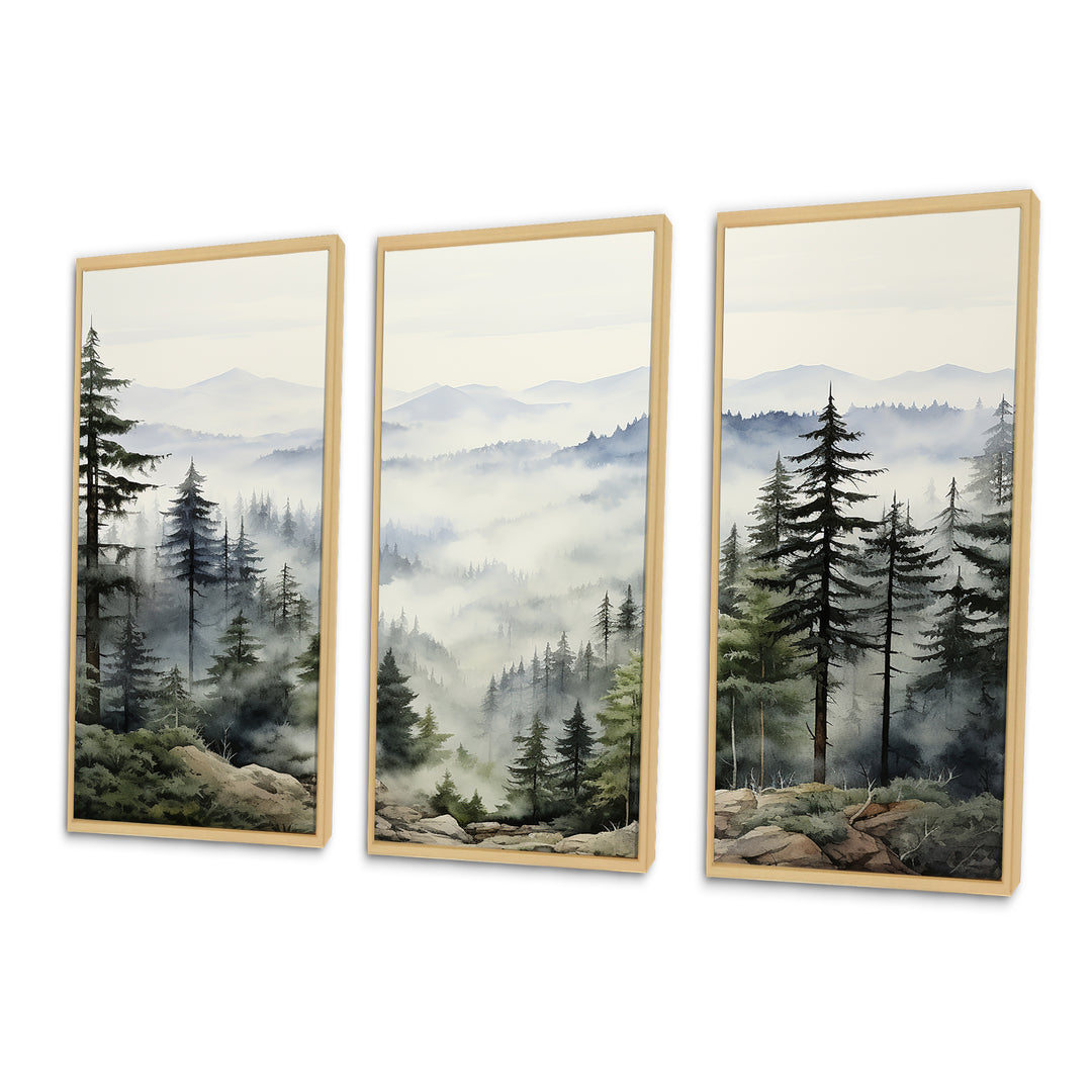 Pine Tree Misty Mountain I - 3-Piece Canvas Wall Art