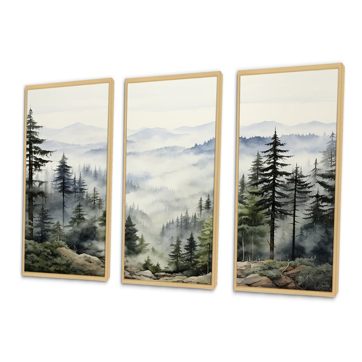 Pine Tree Misty Mountain I - 3-Piece Canvas Wall Art