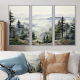 Pine Tree Misty Mountain I - 3-Piece Canvas Wall Art