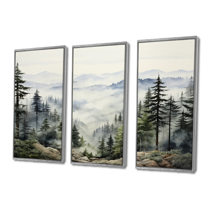 Pine Tree Misty Mountain I - 3-Piece Canvas Wall Art