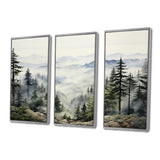 Pine Tree Misty Mountain I - 3-Piece Canvas Wall Art