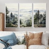 Pine Tree Misty Mountain I - 3-Piece Canvas Wall Art
