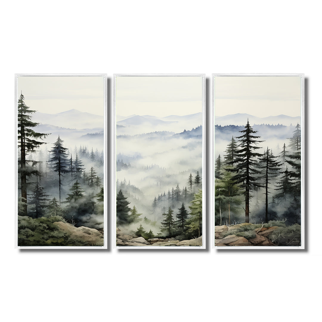 Pine Tree Misty Mountain I - 3-Piece Canvas Wall Art